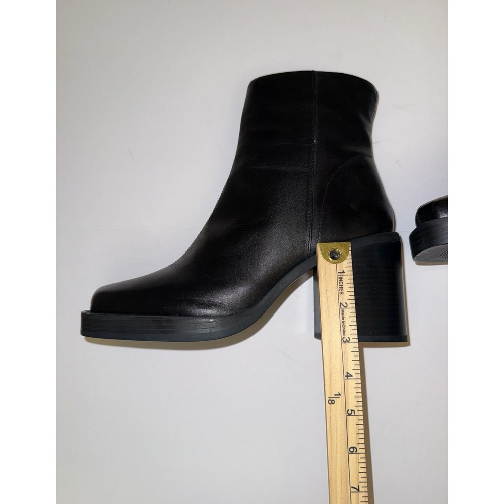 ASOS Black Square-Toe Mid-Calf Leather Ankle Boots - Picture 12 of 12